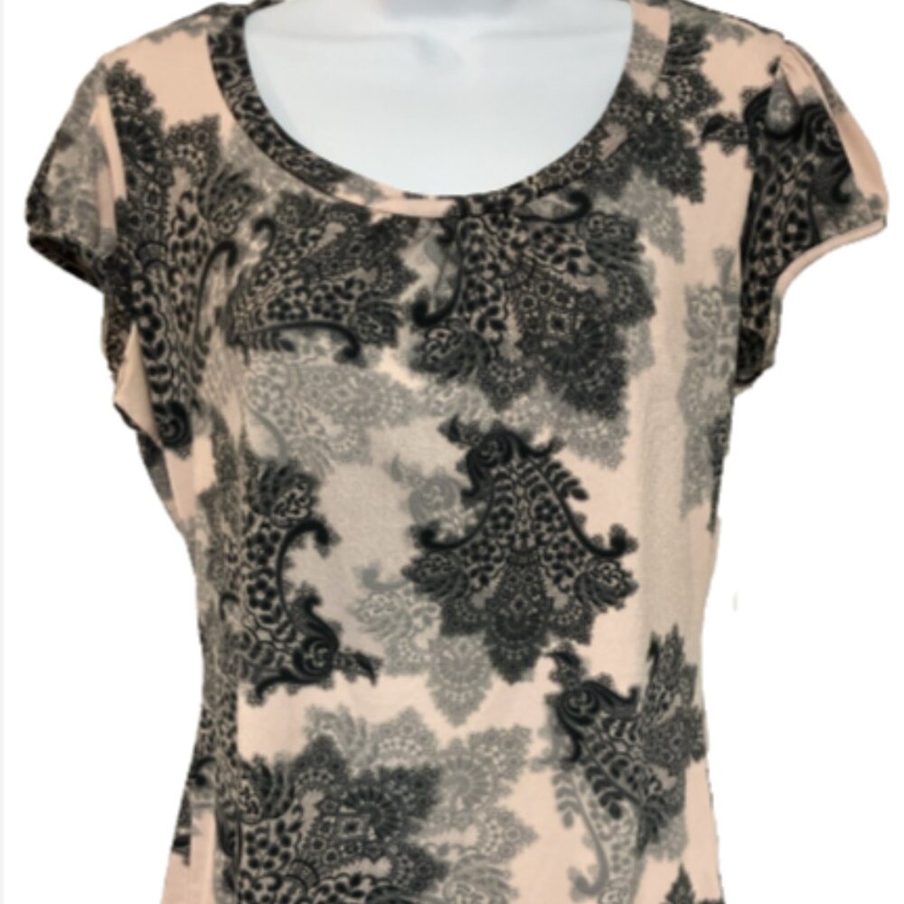 Worthington Stretch Ladies Medium Short Sleeve Round Neck Multicolor Blouse